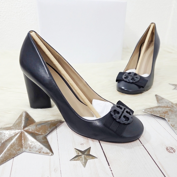 Tory Burch Elizabeth Bow Pump Perfect Navy Blue 85mm Round Toe Nappa Leather 7.5